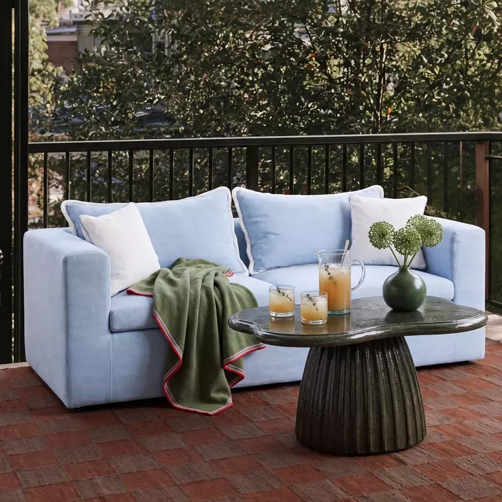 Salty Light Blue Performance Boucle Outdoor 85" Sofa