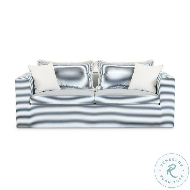 Salty Blue Striped Outdoor Sofa