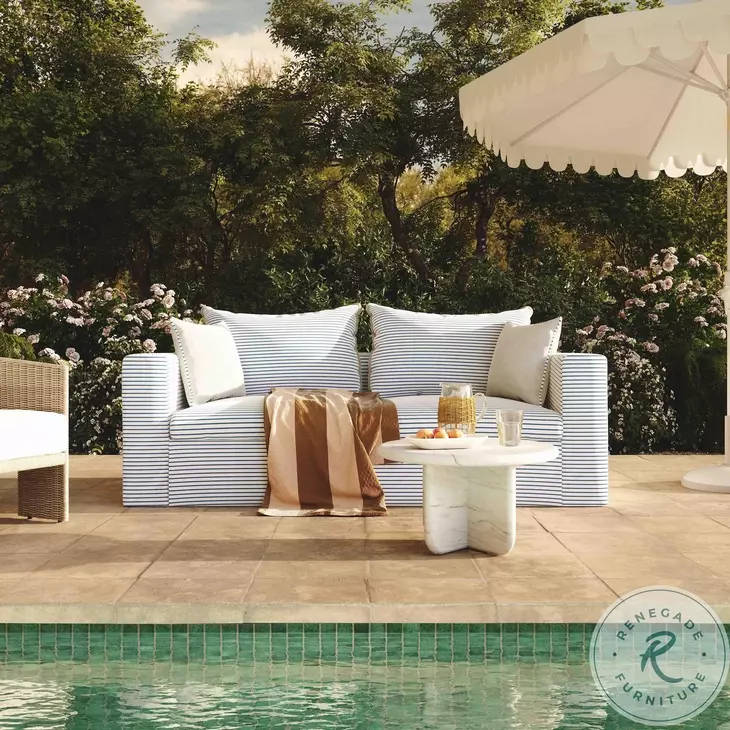Salty Blue Striped Outdoor 85" Sofa