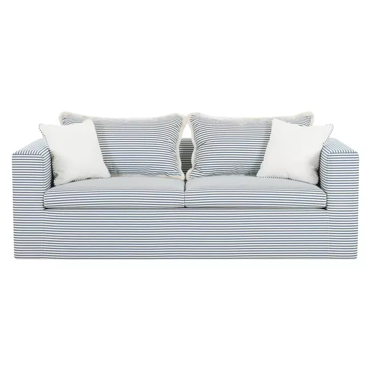 Salty Blue Striped Outdoor 85" Sofa