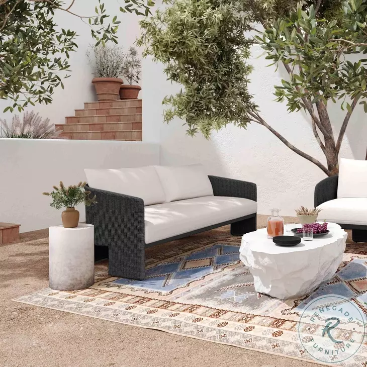 Alexa Black Rattan Performance Fabric Outdoor 80" Sofa