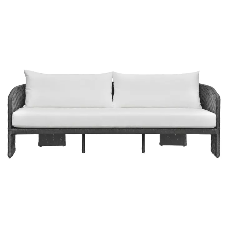 Alexa Black Rattan Performance Fabric Outdoor 80" Sofa
