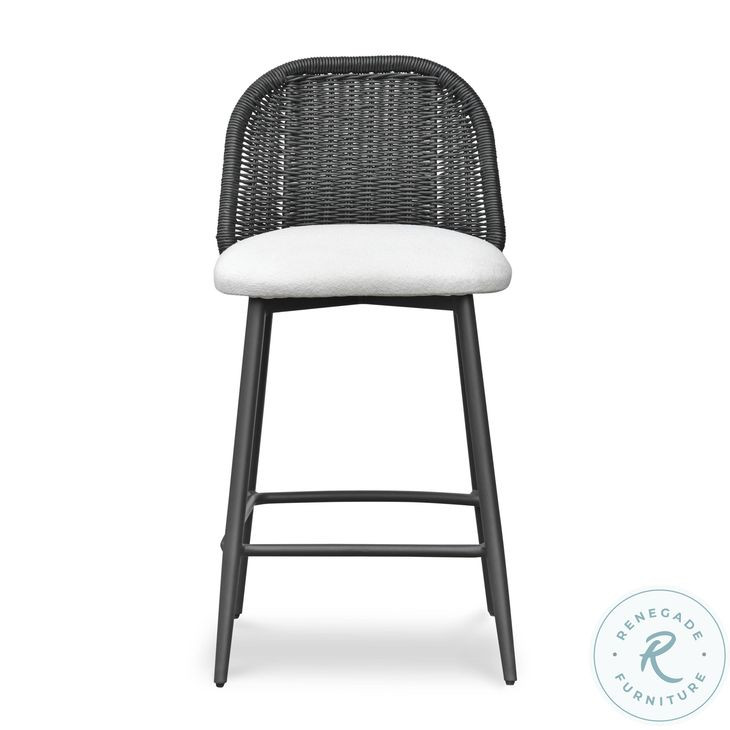Alexa Black Rattan Performance Fabric Outdoor Counter Height Stool