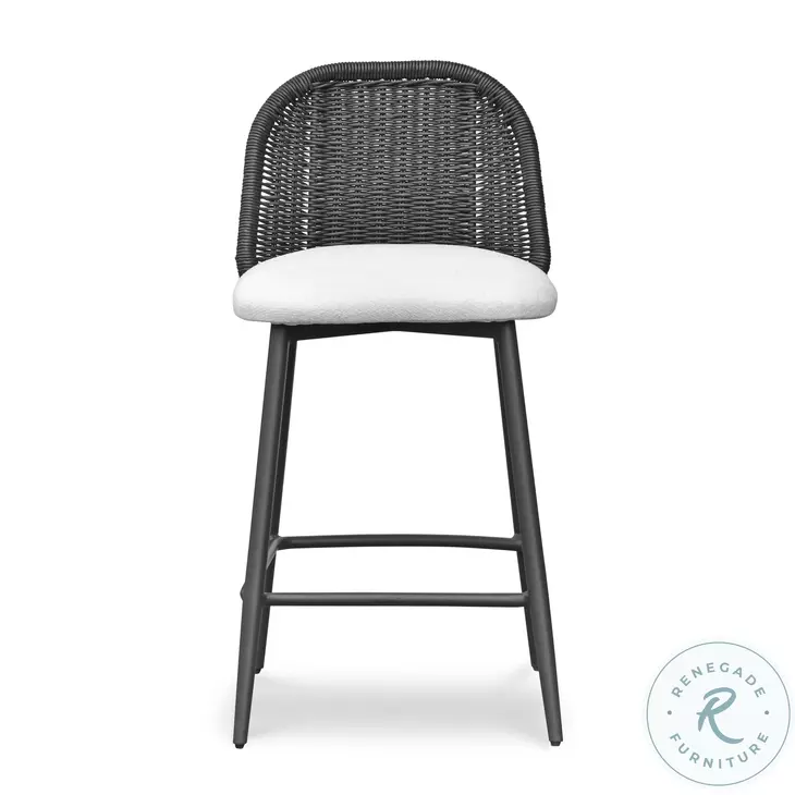Alexa Black Rattan Performance Fabric Outdoor Counter Height Stool