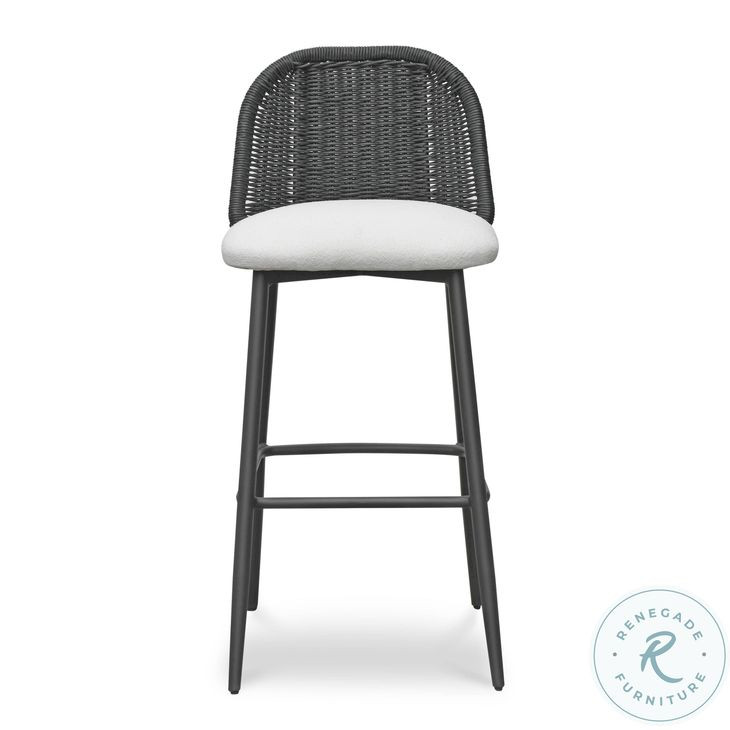 Alexa Black Rattan Performance Fabric Outdoor Barstool