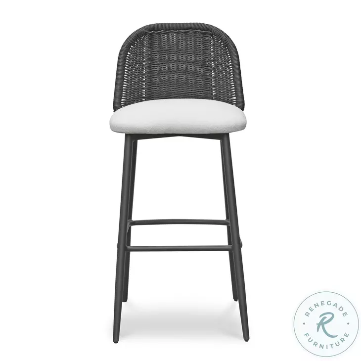 Alexa Black Rattan Performance Fabric Outdoor Barstool