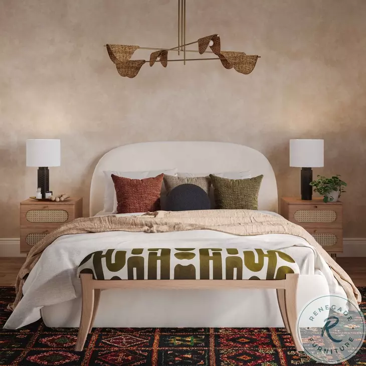 Arielle Olive And White Embroidered Bench