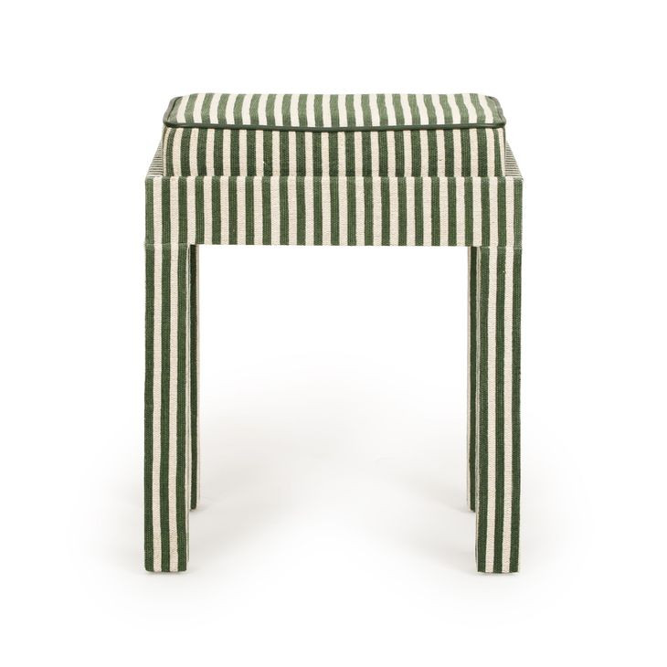Kora Green and White Upholstered Accent Stool
