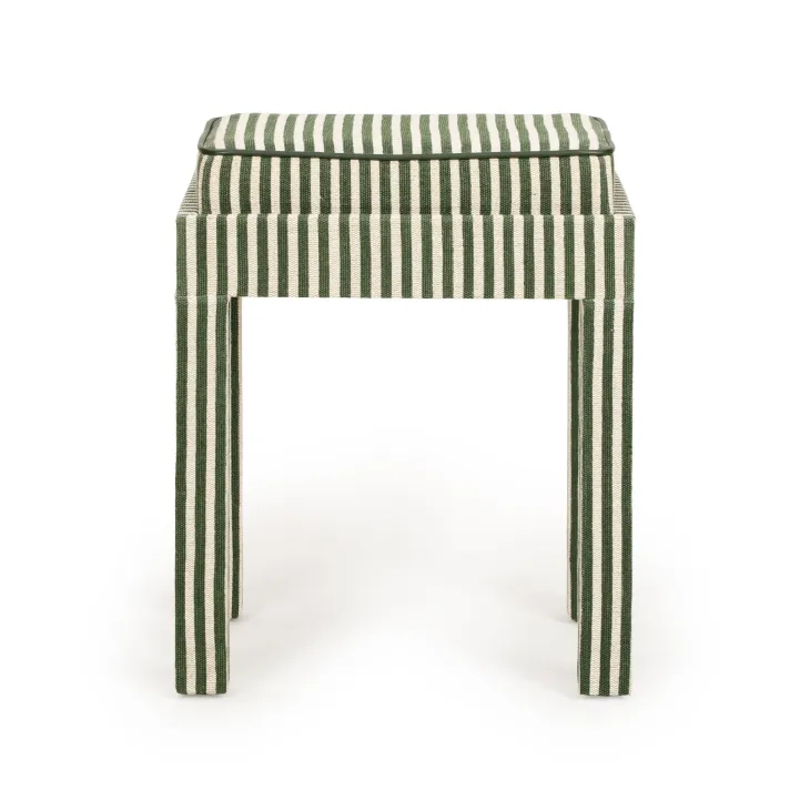 Kora Green and White Upholstered Accent Stool