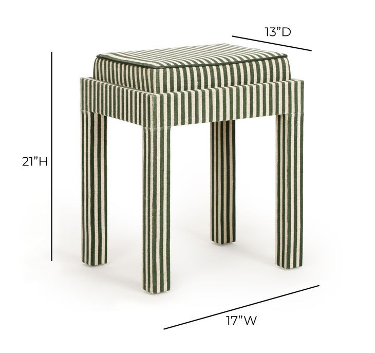 Kora Green and White Upholstered Accent Stool