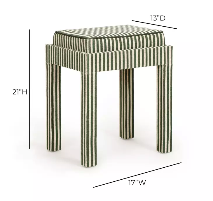 Kora Green and White Upholstered Accent Stool