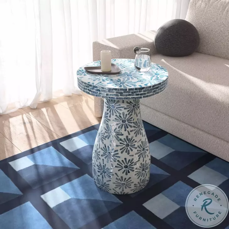 Halio Blue Floral Shell Side Table