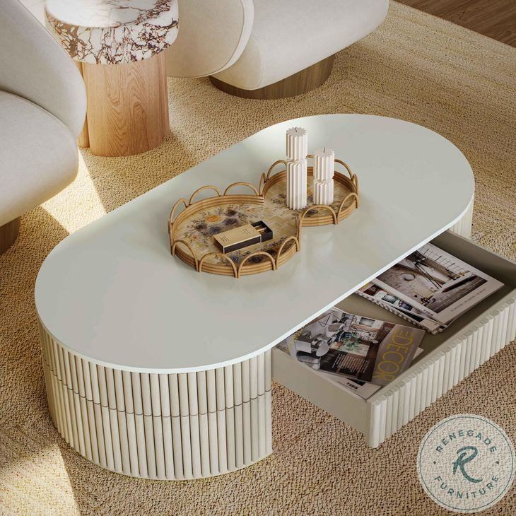 Bella Cream Oval Large Storage Coffee Table