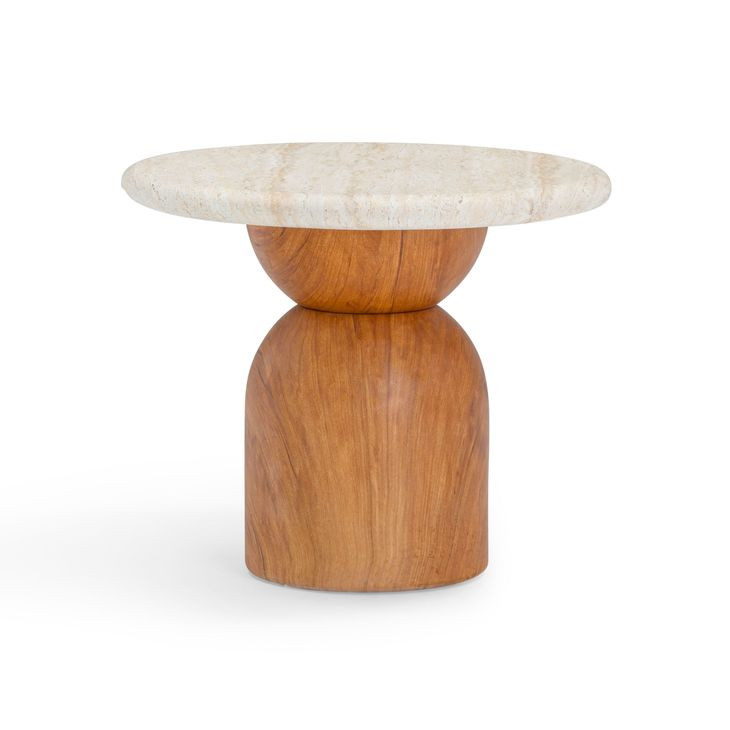 Cynthia Brown and Travertine Round Concrete Stone Top Outdoor Side Table