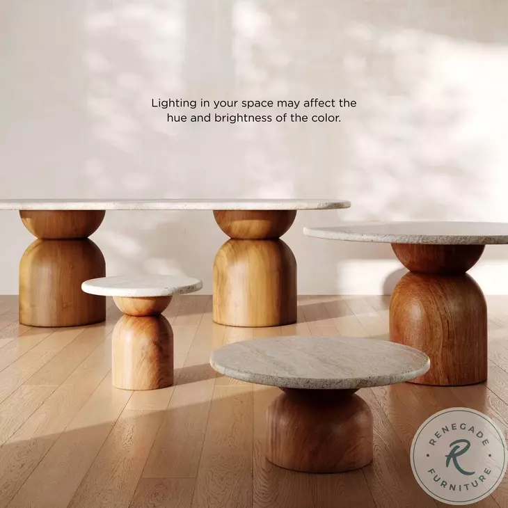 Cynthia Brown and Travertine Round Concrete Stone Top Outdoor Side Table