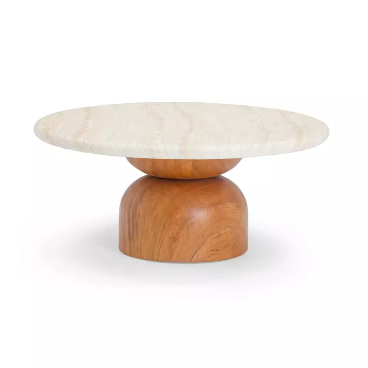 Cynthia Brown and Travertine Round Concrete Stone Top Outdoor Occassional Table Set