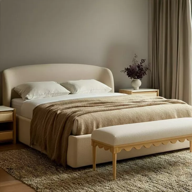 Oodle Cream Performance Fabric Upholstered Bed Bench