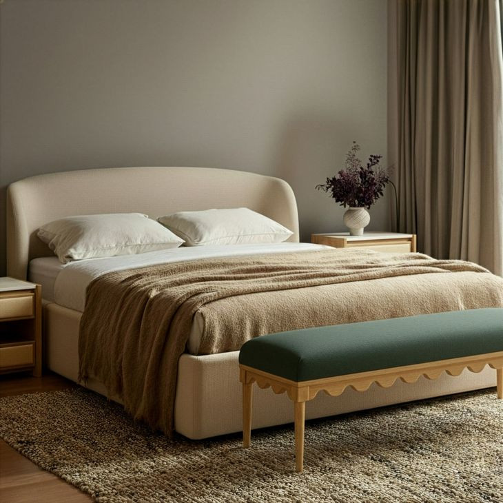 Oodle Green Performance Fabric Upholstered Bed Bench
