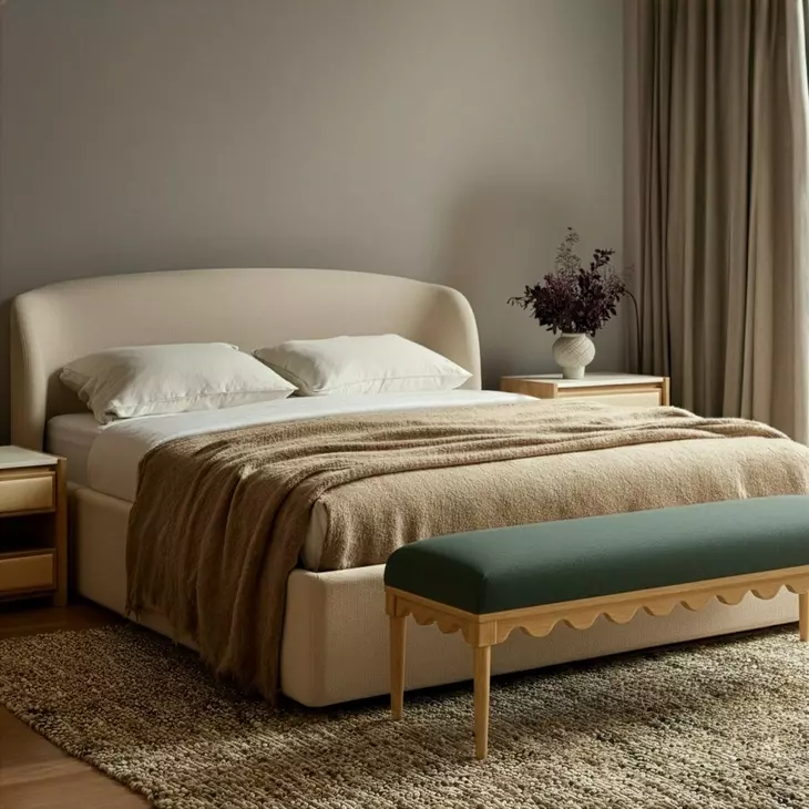 Oodle Green Performance Fabric Upholstered Bed Bench