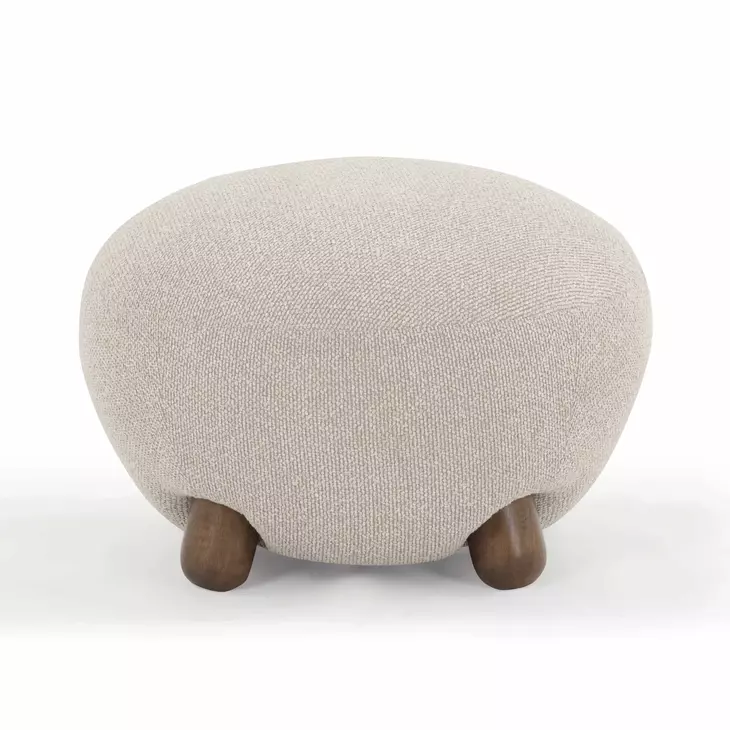 Pucker Warm Gray Performance Fabric Upholstered Round Ottoman