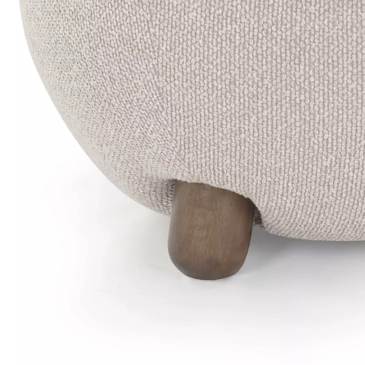 Pucker Warm Gray Performance Fabric Upholstered Round Ottoman