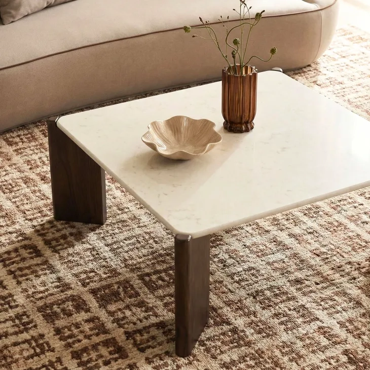 Restis Cream and Dark Brown Square Quartz Top Coffee Table