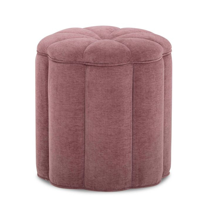 Fleur Mauve Performance Fabric Upholstered Round Storage Ottoman