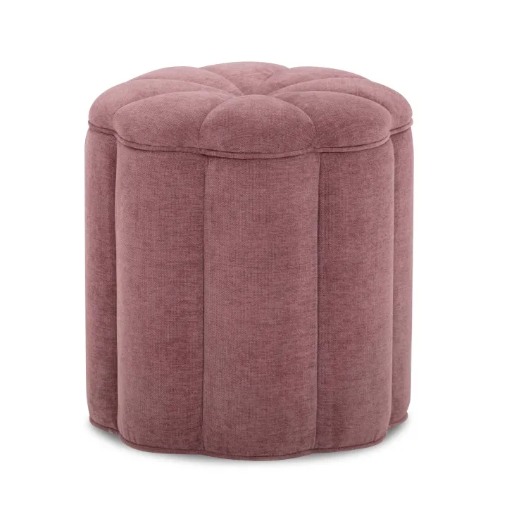 Fleur Mauve Performance Fabric Upholstered Round Storage Ottoman