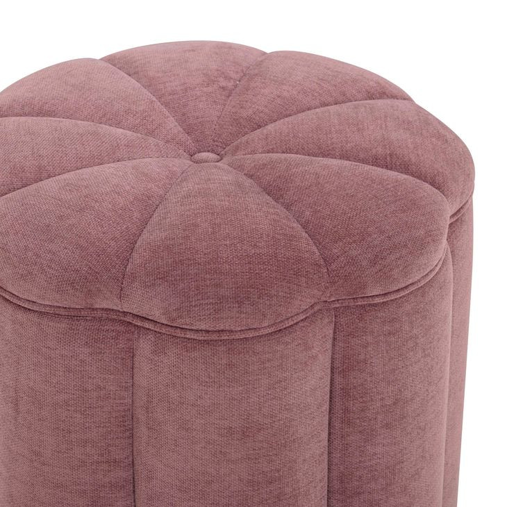 Fleur Mauve Performance Fabric Upholstered Round Storage Ottoman