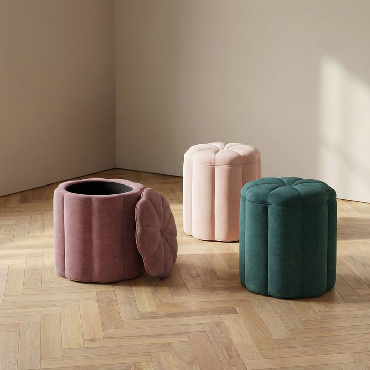 Fleur Mauve Performance Fabric Upholstered Round Storage Ottoman