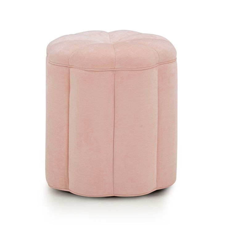 Fleur Pink Performance Fabric Upholstered Round Storage Ottoman