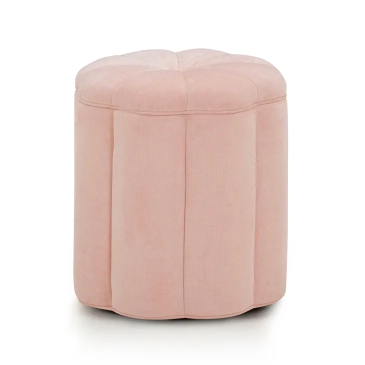 Fleur Pink Performance Fabric Upholstered Round Storage Ottoman