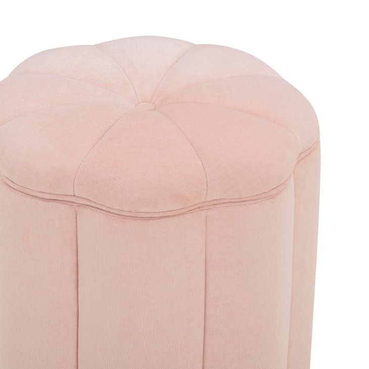 Fleur Pink Performance Fabric Upholstered Round Storage Ottoman