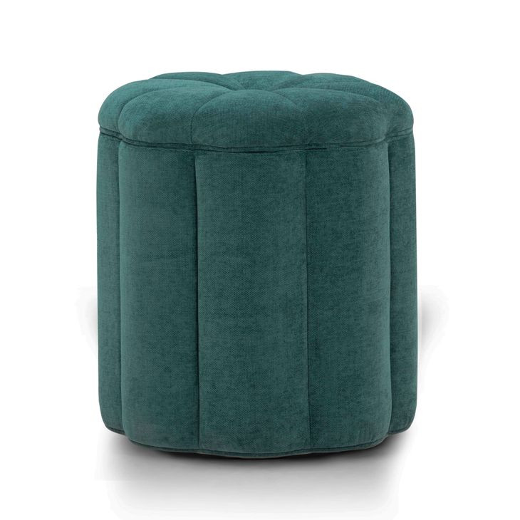 Fleur Peacock Performance Fabric Upholstered Round Storage Ottoman