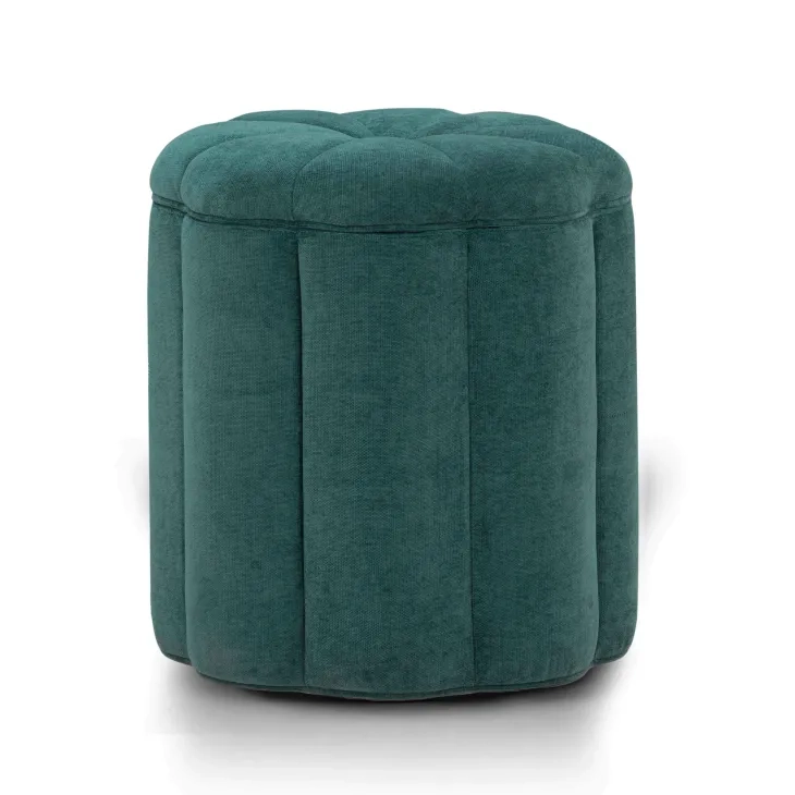 Fleur Peacock Performance Fabric Upholstered Round Storage Ottoman