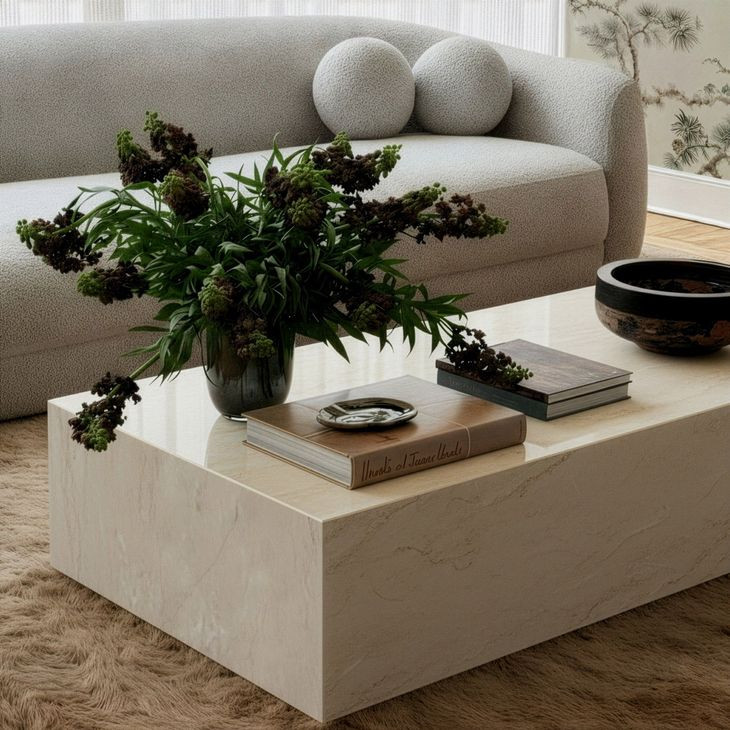 Romy Cream Travertine Rectangular Coffee Table