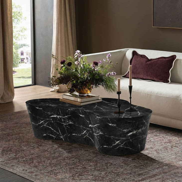 Slab Black Marble Free Form Outdoor Concrete Top Coffee Table