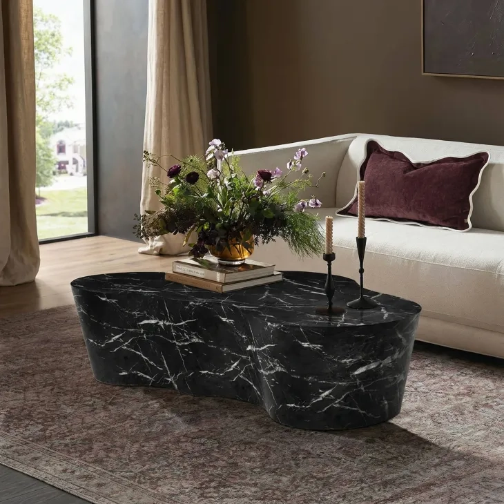 Slab Black Marble Free Form Outdoor Concrete Top Coffee Table