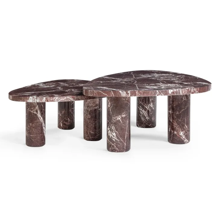 Libby Red Levanto Triangular Outdoor Concrete Top Nesting Coffee Table Set of 2
