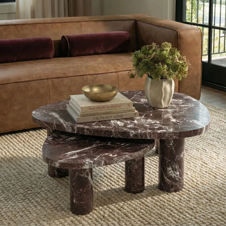 Libby Red Levanto Triangular Outdoor Concrete Top Large Coffee Table