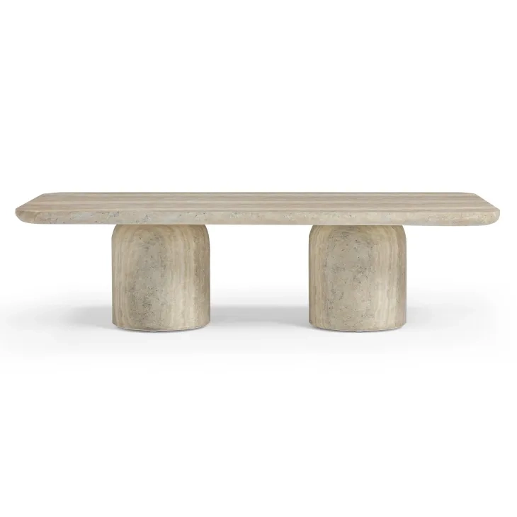 Tyche Travertine Rectangular Outdoor Concrete Top Coffee Table