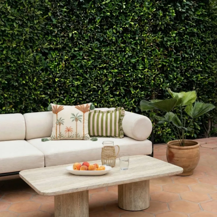 Tyche Travertine Rectangular Outdoor Concrete Top Coffee Table