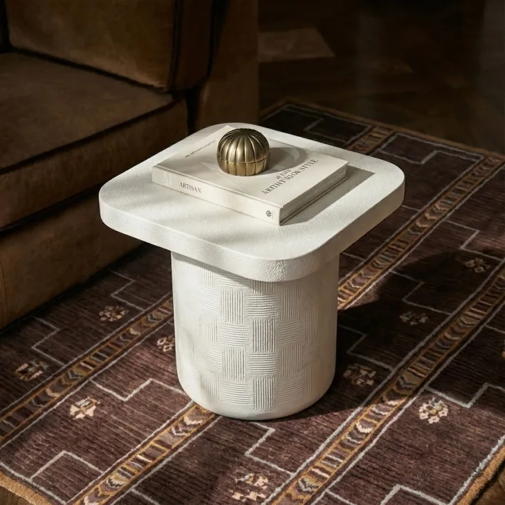 Suraya Ivory Square Outdoor Concrete Top Side Table