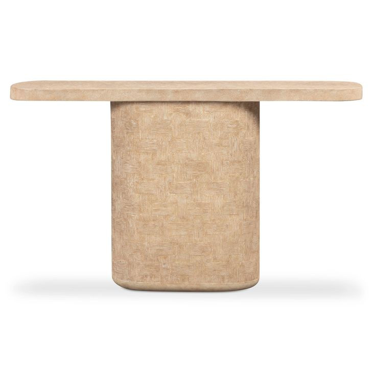 Suraya Faux Travertine Oval Concrete Top Console Table