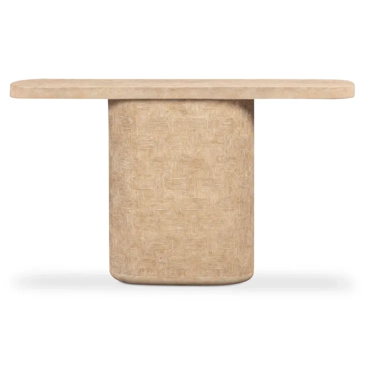 Suraya Faux Travertine Oval Concrete Top Console Table