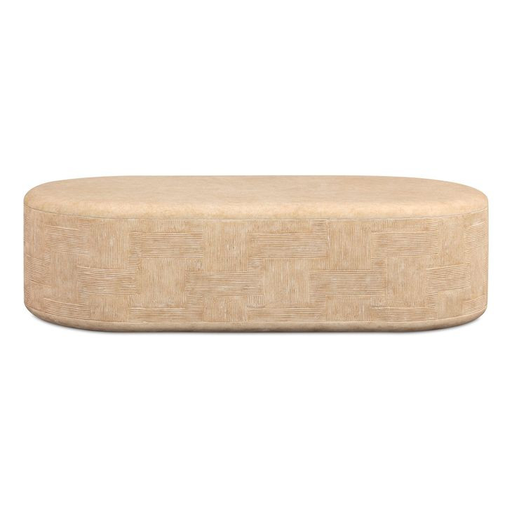 Suraya Faux Travertine Oval Outdoor Concrete Top Coffee Table
