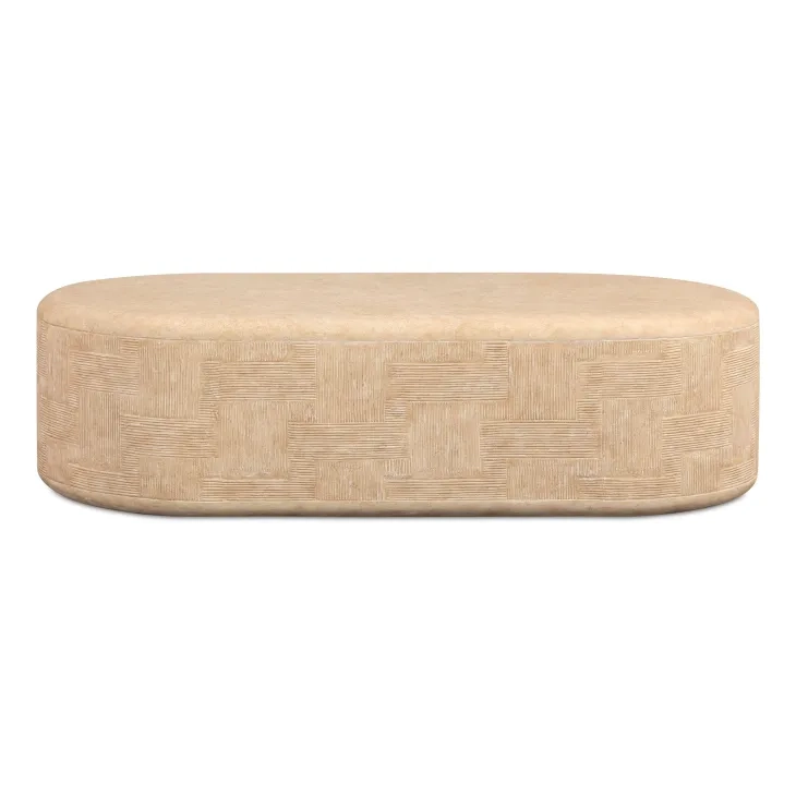 Suraya Faux Travertine Oval Outdoor Concrete Top Coffee Table