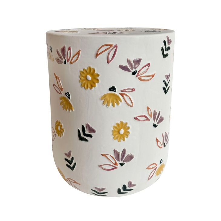 Ceramic White and Orange Round Outdoor Concrete Top Side Table
