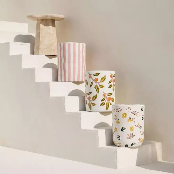 Ceramic White and Orange Round Outdoor Concrete Top Side Table