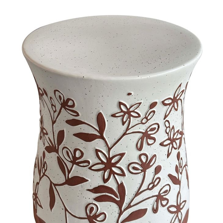 Ceramic White and Terracotta Round Outdoor Side Table